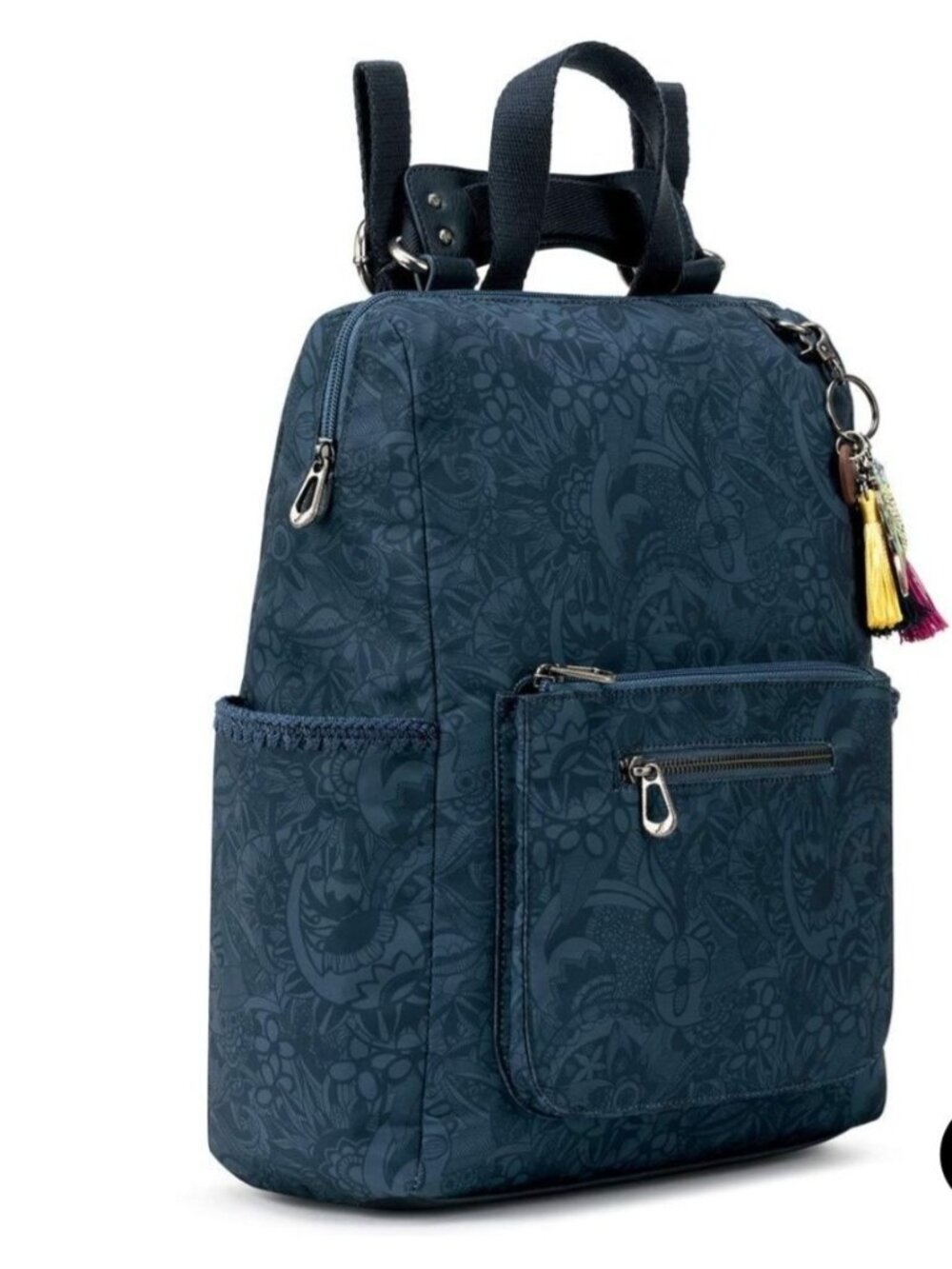 Sakroots Loyloa Convertible Backpack Navy Floral Computer Slv Tassel Keychain - Picture 4 of 14